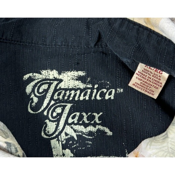 Jamaica Jaxx Shirt Men Extra Large Black Hawaiian Button Up Silk Palm Tree Beach - Picture 6 of 9